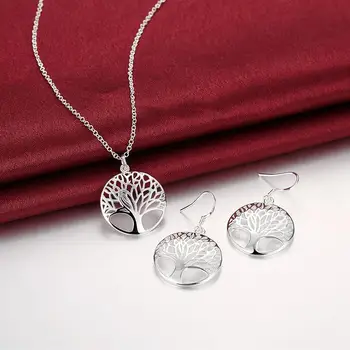 Новая корейская мода Стерлингового Серебра 925 пробы, круглые листья, ожерелье с подвеской, серьги для женщин, ювелирные наборы, вечерние свадебные подарки
