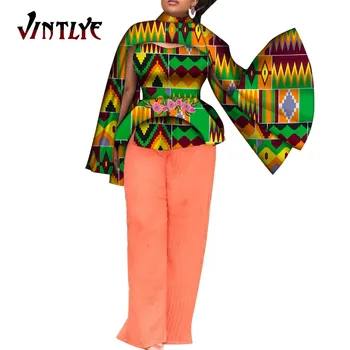 Африканская модная женская рубашка в стиле дашики с принтом Bazin Riche, топ с расклешенными рукавами и шалью, Женское повседневное пальто, одежда в нигерийском стиле, WY7397