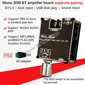 ZK-301B 30 Вт Моно BT5.3 аудио усилитель мощности, Настоящий Беспроводной Wuzhi Audio APP Music