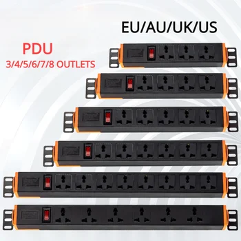 Универсальный штекер PDU Power Strip Розетки для Шкафа Высокой мощности 220 В 13A 3/4/5/6/7/8 Розетки Защита от перегрузки 2500 Вт Розетка ЕС/Великобритании/США