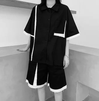 XS-6XL Новинка 2023 года, Новая Мужская Женская одежда в стиле Ямамото, Черно-Белая Рубашка с контрастной Строчкой, Пальто Для Влюбленных, Костюмы Больших Размеров