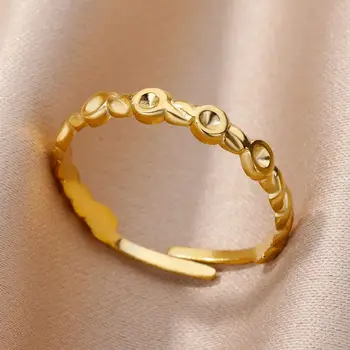 Круглое поворотное кольцо из нержавеющей стали для женщин, позолоченное Открытое Регулируемое кольцо, Винтажные эстетические украшения, Бесплатная доставка anillos 2023