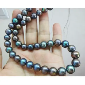 натуральное ожерелье из таитянского черного жемчуга 9-10 мм, застежка 18 дюймов 14 К/20 К