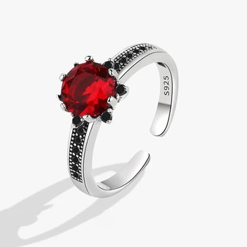 Кольцо из стерлингового серебра 925 пробы с уникальным дизайном и красным камнем Для женщин, ювелирные изделия, Регулируемое на Палец Открытое кольцо для вечеринки, подарок на День Рождения