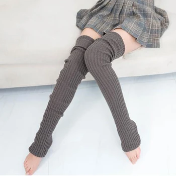 Зимние длинные теплые гетры, вязаные носки до колена, женские носки-ботфорты, узкие чулки для девочек