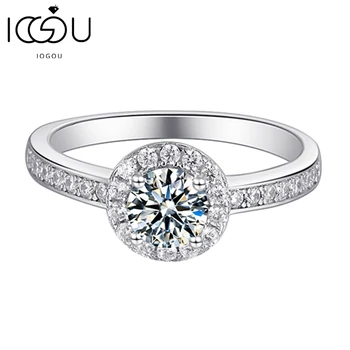 IOGOU круглое кольцо с муассанитом из стерлингового серебра 925 пробы, 5,0 мм, классическая модная круглая сумка, женский подарок на помолвку
