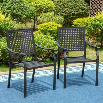 Набор из 2 обеденных стульев XL, металлических кресел, подходящих для сада, веранды и двора, черный