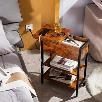 Стол с зарядной станцией, Боковой столик с откидной крышкой и USB-портами и розетками, Диван-кушетка, Прикроватный столик для гостиной Bedr