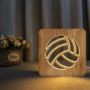 Волейбольная 3D Деревянная Лампа Led Usb Night Light С Полой Резьбой Настольные Лампы для Домашнего Декора Спальни Креативные Подарки Дропшиппинг