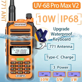 2023 Новый Baofeng UV-68 Pro MAX Водонепроницаемый IP68 Портативная Рация Высокой Мощности CB Ham UHF VHF Long Range Обновление Двухстороннего радио UV9R