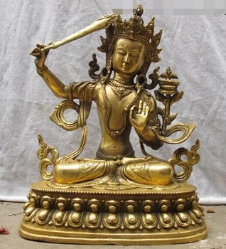 Тибет Классический Чистый Латунный Олень Манджушри Бодхисаттва статуя Будды Ремесла Предметы домашнего Обихода Искусство чистая медь