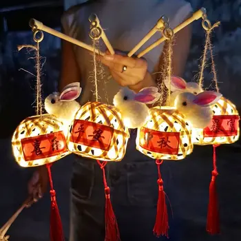 Китайский Стиль, Бамбуковый фонарь середины Осени, Портативные Благословения, светодиодный светильник, Китайская лампа, фонарь, светящийся подарок для детей ручной работы