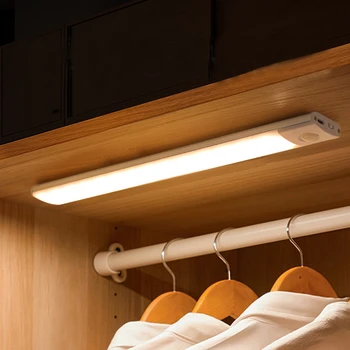 Ультратонкий ночник, светодиодный светильник под шкафом, Датчик движения, Светильник в шкафу, USB-Аккумуляторная лампа для освещения кухни