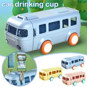 Бутылка для воды в форме автобуса с соломинкой, милые бутылочки для воды для девочек и мальчиков, уличные портативные тритановые стаканчики для воды для детей S2N5
