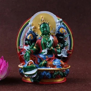 Несчастья Зеленая Статуя Бодхисаттвы Из смолы Тара Тибетский Тантрический Буддизм Ручная Роспись Маленькие Изысканные Статуэтки