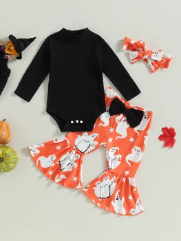 Комплект костюмов на Хэллоуин для маленьких мальчиков из 2 предметов, комбинезон с капюшоном и длинными рукавами и штаны с принтом летучей мыши