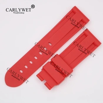 CARLYWET 24 мм Красный Водонепроницаемый силиконовый резиновый Сменный ремешок для наручных часов для часов Luminor 44 мм-47 мм