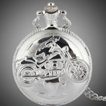 Ретро мотоциклетный узор Кварцевые карманные часы Ожерелье Подвеска Цепочка подарок для мужчин Женщин