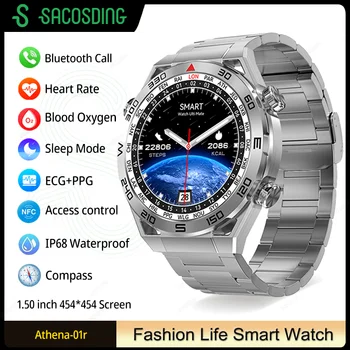 GPS Смарт-часы Мужские 1,5 Дюйма с разрешением 454 * 454 HD, Голосовой вызов, NFC-часы, Компас, IP68, Водонепроницаемые ЭКГ-смарт-часы для Android