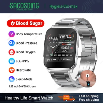 Новые 2023 неинвазивные смарт-часы для измерения уровня глюкозы в крови, ЭКГ + PTT, 1,83 Экран, кровяное давление, кислород, температура тела, умные часы для Xiaomi