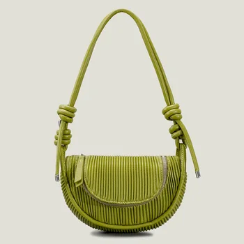 Весенне-летняя полосатая сумка через плечо, плиссированная лоскутная сумка подмышками, Текстурированная кожаная сумка-ракушка с рисунком