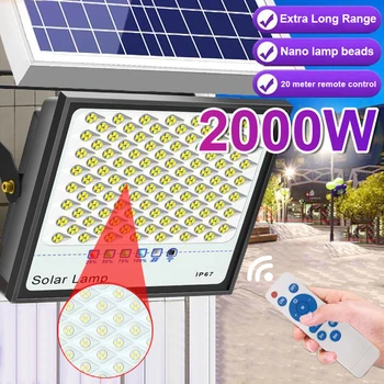 2000 Вт Новый солнечный светильник для наружного сада, светодиодный отражатель IP67, водонепроницаемый пульт дистанционного управления, наружный светильник, солнечный прожектор, настенный светильник