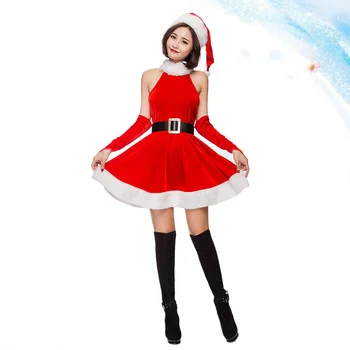 5 шт., Рождественский костюм, Женское платье для Косплея Санта-Клауса, Наряды для Женщин без рукавов