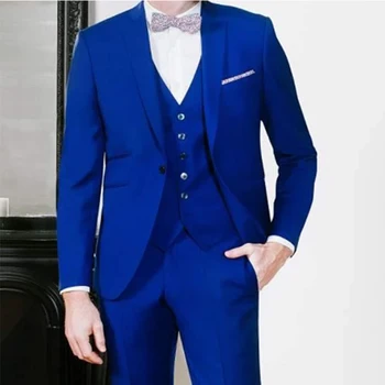 2022 Королевский Синий Официальный Деловой Костюм для Мужчин Slim Fit на Заказ Свадебный Смокинг Жениха Мужская Мода 3 предмета (куртка + брюки + жилет)