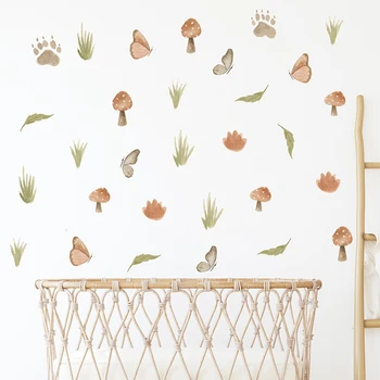 3 листа/комплект, Акварельные наклейки на стену с рисунком травы и грибов в стиле Бохо, наклейки на стены для детской комнаты, Детская комната, Домашний декор