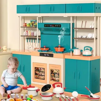 Детская Имитация Кухонного игрового Домика, Роскошные игрушки для приготовления пищи Со световыми звуковыми эффектами, Кухонные принадлежности для детей, подарки на День рождения