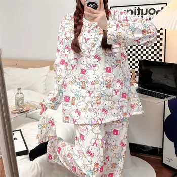 Sanrio, новая пижама, женский весенне-осенний хлопковый милый костюм с рисунком 