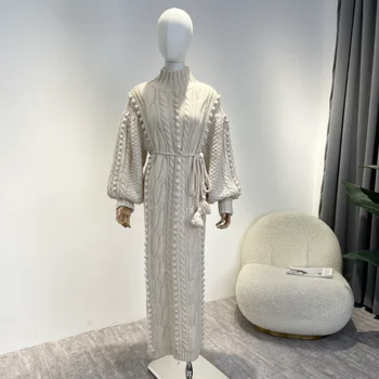 2022 Новый осенне-зимний натуральный шерстяной свитер, платья миди длины для модных женщин, Бежево-коричневая Женская одежда неправильной геометрической формы