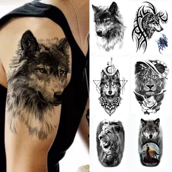 Временные татуировки Черного леса для мужчин, наклейка с татуировкой животного Тигра и волка, Поддельная Татуировка для женщин, татуировка на руке, Водонепроницаемая