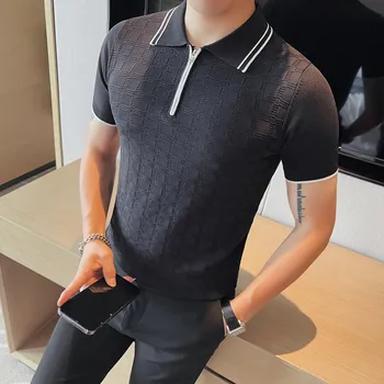 M-4XL Высококачественная модная трикотажная футболка в полоску с короткими рукавами для мужчин, летняя Корейская высококачественная Мягкая Дышащая рубашка Поло