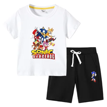 детская футболка, летняя новая детская одежда Sonic, корейская версия хлопчатобумажных детских брюк с короткими рукавами, костюм-двойка