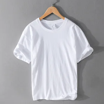 Новая летняя белая футболка с коротким рукавом 2023 для мужчин, базовая футболка из 100% хлопка, повседневные топы и футболки