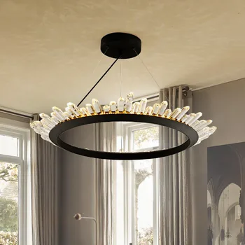 Подвесной светильник Nordic Light Luxury K9 Crystal для гостиной, современная Простая Индивидуальность, Черное/Золотое светодиодное круглое освещение ресторана