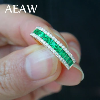 Лаборатория AEAW создала Колумбийский Зеленый Изумруд Princess Gemstone Solitaire с Муассанитовым Кольцом Enagement из белого Золота 14k Fine Ring