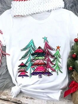 Женские футболки, Женская футболка с Круглым вырезом и принтом Рождественской елки, Женская футболка с короткими рукавами в стиле Харадзюку, Женская модная футболка Y2K