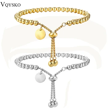 VQYSKO Модный изготовленный на заказ браслет из нержавеющей стали с буквенной биркой, шариковые бусины, Регулируемый женский браслет, ювелирные изделия