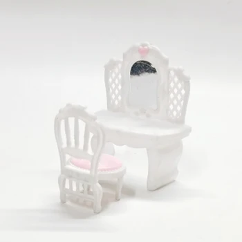 1 Комплект 1: 12 Кукольный домик, Миниатюрный пластиковый столик и стул для макияжа, игрушки Mirro, туалетный столик, шкафчик для кукол, аксессуары