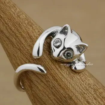 Модное кольцо 9K005 из Стерлингового Серебра 925 Пробы Cat CZ Stone Eyes Свободного Размера 5 ~ 8