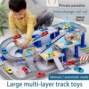 Детский набор игрушек для парковки автомобилей City Highway Lnterchange, большая многослойная игрушка для гаража, собранная своими руками, железнодорожная игрушка