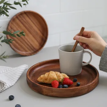 Поднос из орехового дерева, фруктовая тарелка, круглая бытовая чашка для воды, поднос для чая, японская деревянная посуда