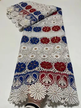 Новейшая африканская кружевная ткань из Франции 2022 года С красочными блестками, Высококачественная нигерийская гипюровая сетчатая ткань 2,5 ярда для вечернего платья