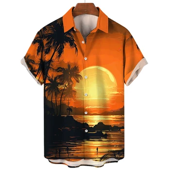 2023 Мужские Рубашки С принтом Тропической кокосовой пальмы, Толстовка на каждый день, Повседневная одежда в стиле Харадзюку, Летние Рубашки Для Мужчин, Мужской Топ
