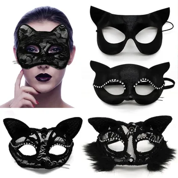 Маска Лисы Кошки на половину лица, Сексуальные Кружевные Маски для глаз, Полая Эротическая маска животного для женщин, Маскарадные Маскарадные маски на Хэллоуин