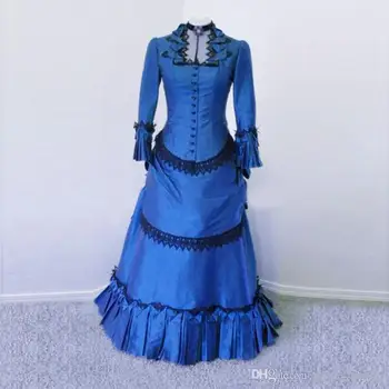 Викторианское синее платье для суеты, викторианское готическое платье вампира, Маскарадное бальное платье, Одежда для реконструкции