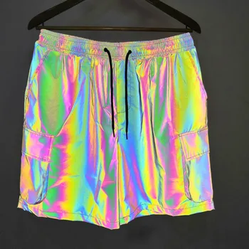 Европейский размер 2023, весенне-летние разноцветные светоотражающие шорты-карго с несколькими карманами, мужские повседневные брюки в европейском и американском стиле в стиле хип-хоп