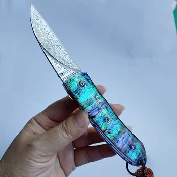 Складной Нож с острым лезвием из дамасской стали, изысканная ручка в виде ракушки, походный нож для самообороны, EDC инструмент